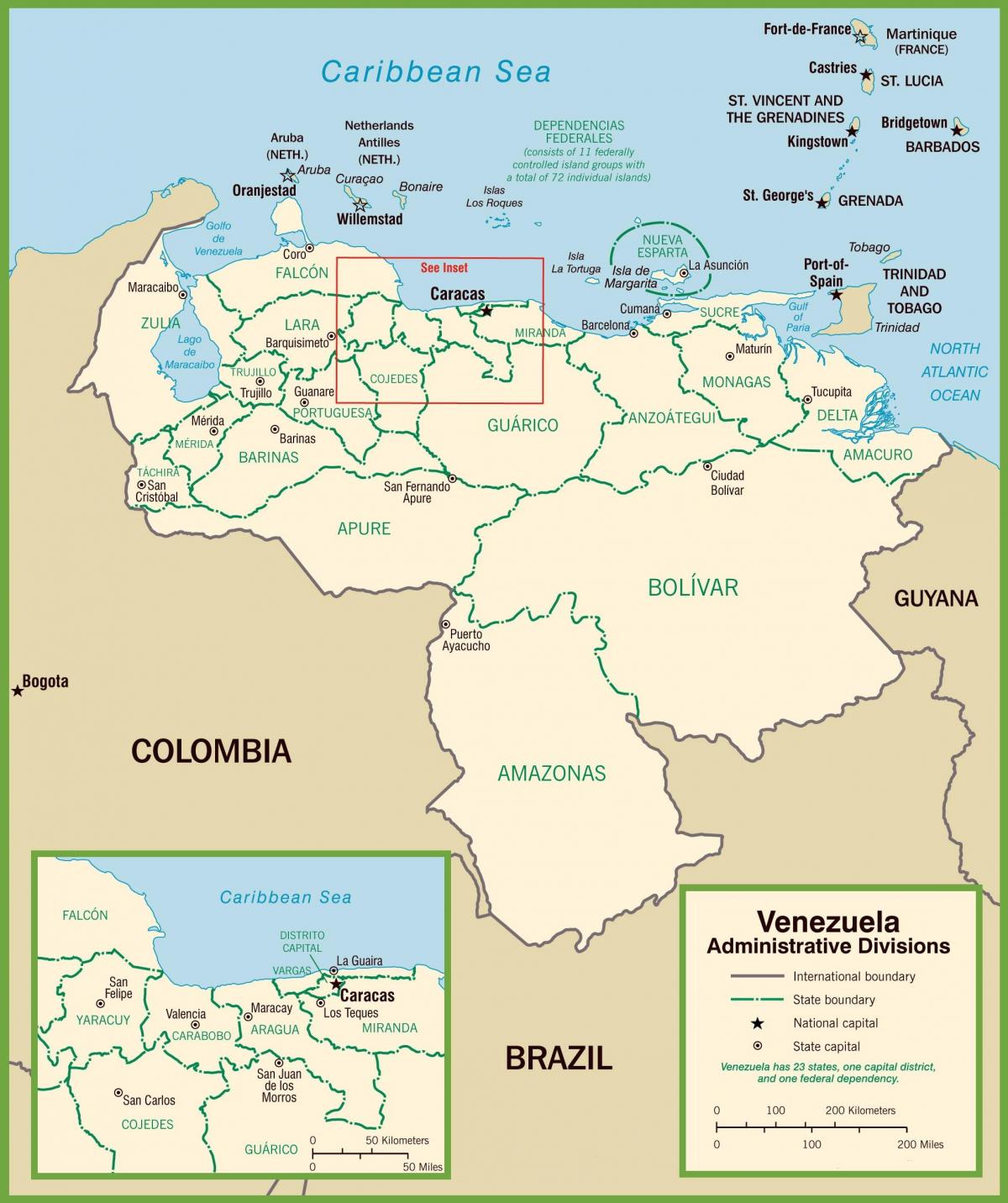 карта Венецуела политичке