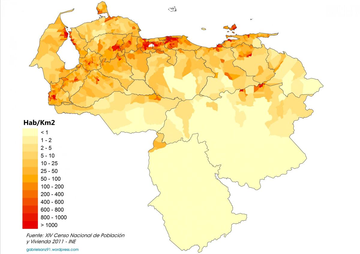 Венецуела карта густине насељености 